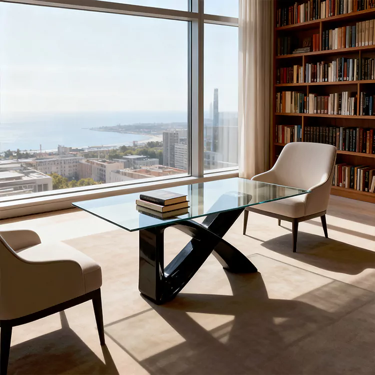GRP Kavisli X Tabanlı Modern Cam Veranda Masası